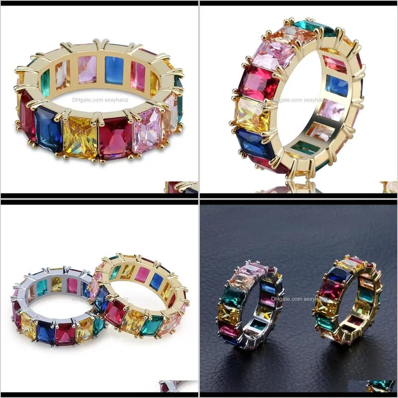 european and american hip-hop men with tiny zircon rings, colorful square zircon rings hip hop rings