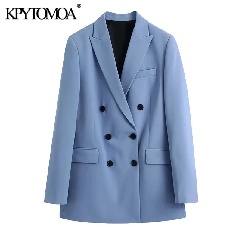 Women Fashion Double Breasted Loose Fitting Blazer Coat Long Sleeve Pockets Female Outerwear Chic Tops 210420