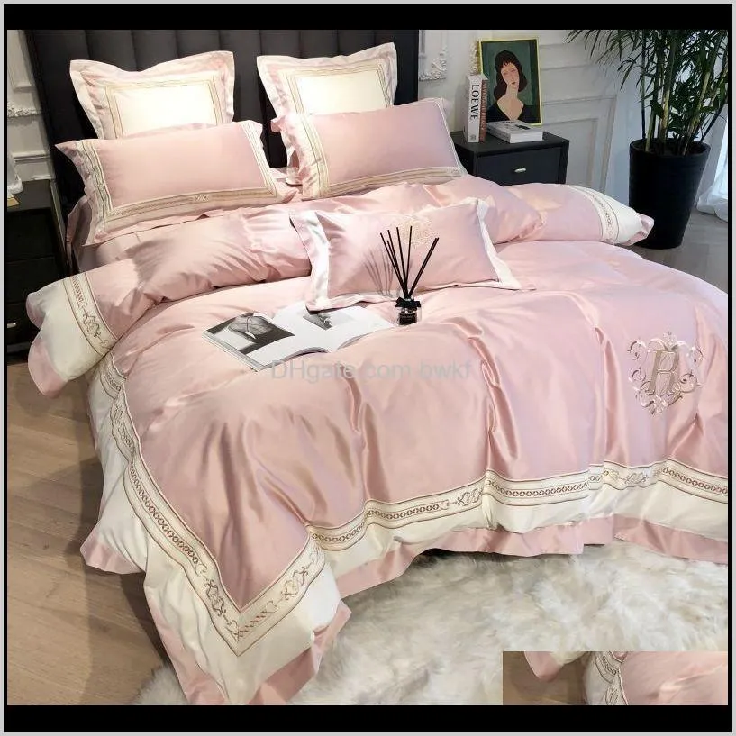 new luxury 1000tc egyptian cotton bedding sets classical embroidery duvet cover flat sheets pillowcase 4/7pcs linen 201128