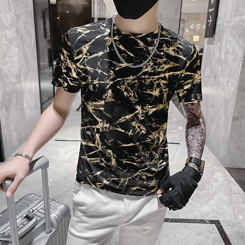 Luksusowy Retro Drukuj męska Koszulka Lato Krótki Rękaw O-Neck Topy Tees Ice Silk Oddychający Streetwear T Koszulka Casual Mężczyźni Odzież 210527