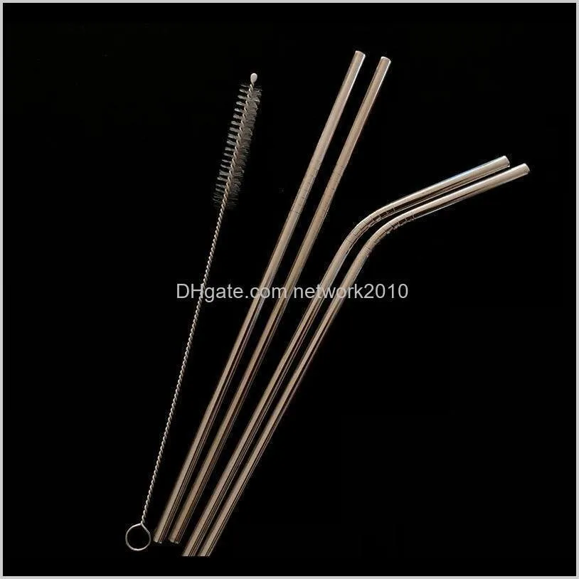 reusable metal straw set stainless steel straw set with cleaning brush linen bag packing 4+1 combination