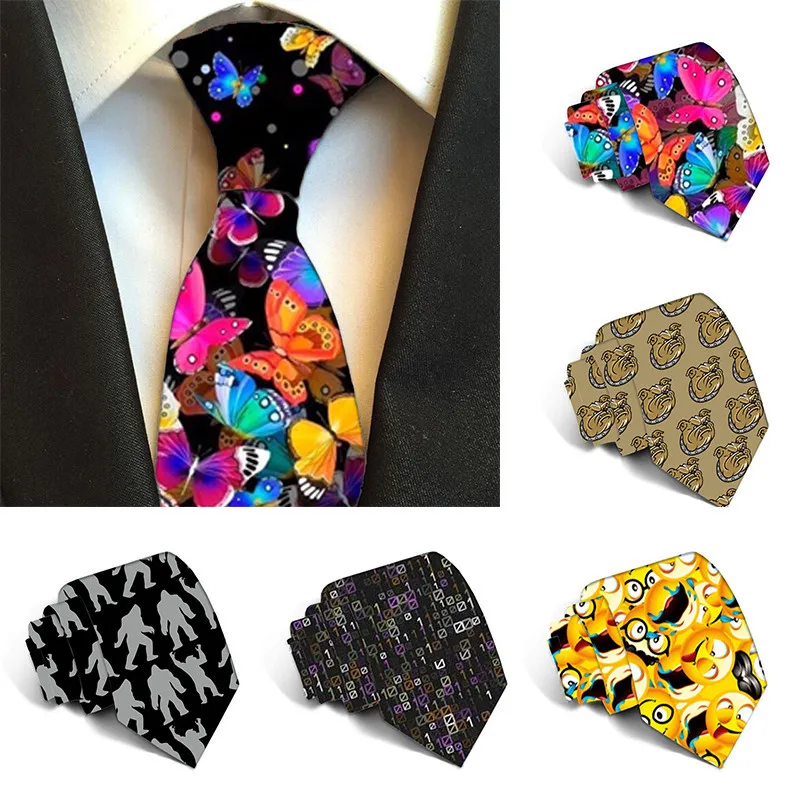 Fashion Ties for Men 8cm Funny Mens Harajuku Printed Polyester Neckties Gravata Man's Wedding Ties Shirt Accessories 8s-ld49