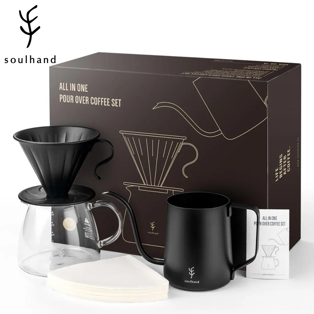 SOULHAND V60 DRIP SETS FILTER 1500ML Värmtät Cafe Server Kokare Filters Kaffe Pot Kall Dripper Barista Verktyg