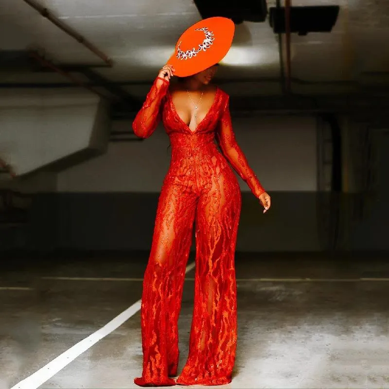 Red sequin catsuit top