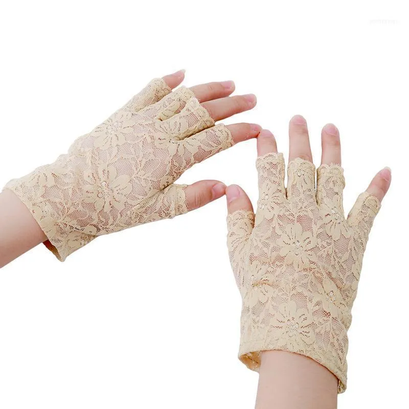 Womens Sexy Dressy Lace Gants Sunscreen Short Fingerless Driving Spring And Summer Mittens Accessories1