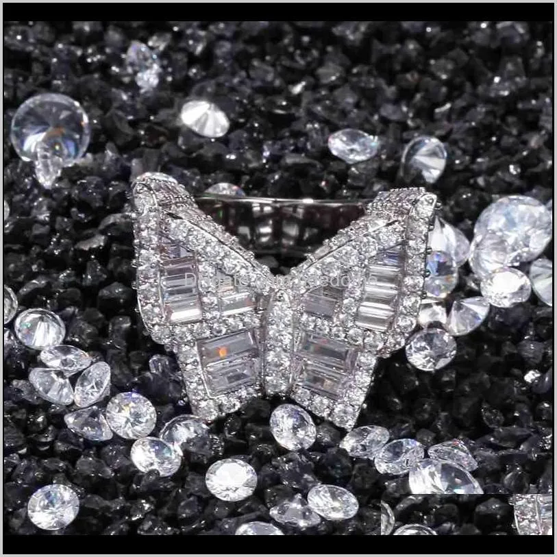iced out butterfly ring fashion hip hop gold silver mens cz diamond rings jewelry