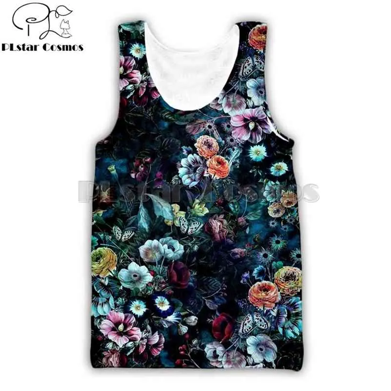 Plstar cosmos flor veste verão moda masculino / feminino tanques pintando floral 3d impresso streetwear casual sem mangas 210623