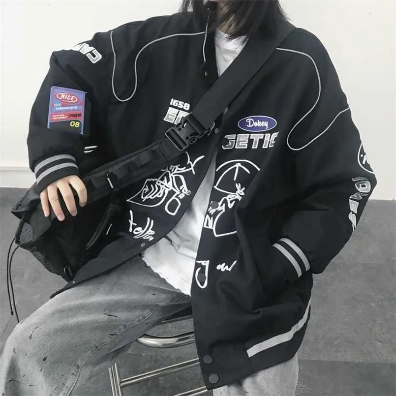 Hiphop Beyzbol Ceketler Giyim Gotik Streetwear Bombacı Varsity Giyim Siyah Temel Ceket Kadın Giyim Artı Boyutu Goth 211014