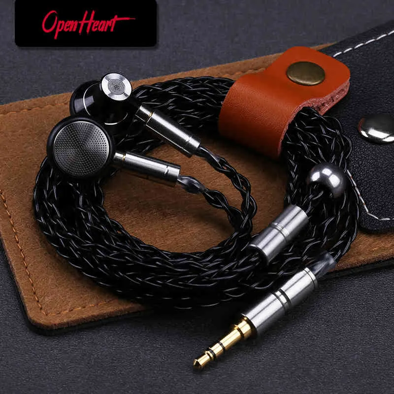 OpenHeart Wired Earphone Rensa detaljer Sound Metal Headset med MMCX Flat Headphone HiFi Earbuds Högkvalitativ hållbar personlighet