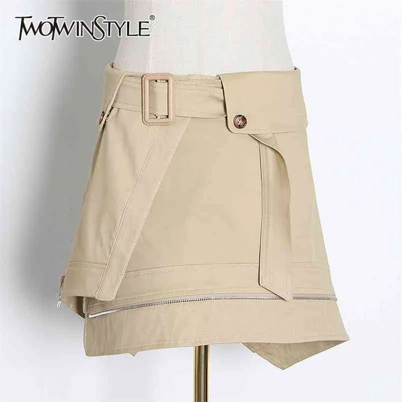 Jupes asymétriques décontractées femme taille haute avec ceintures froncées irrégulières Angleterre Style Mini jupe femmes mode 210521