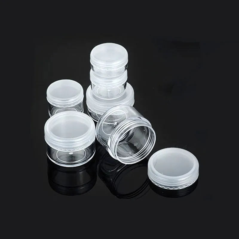 2021 3 5 8 10 15 20 ml Klar plastburk med PE Cap Cosmetic Cream Pot Container Makeup Eye Shadow Nails Powder Smycken Flaska