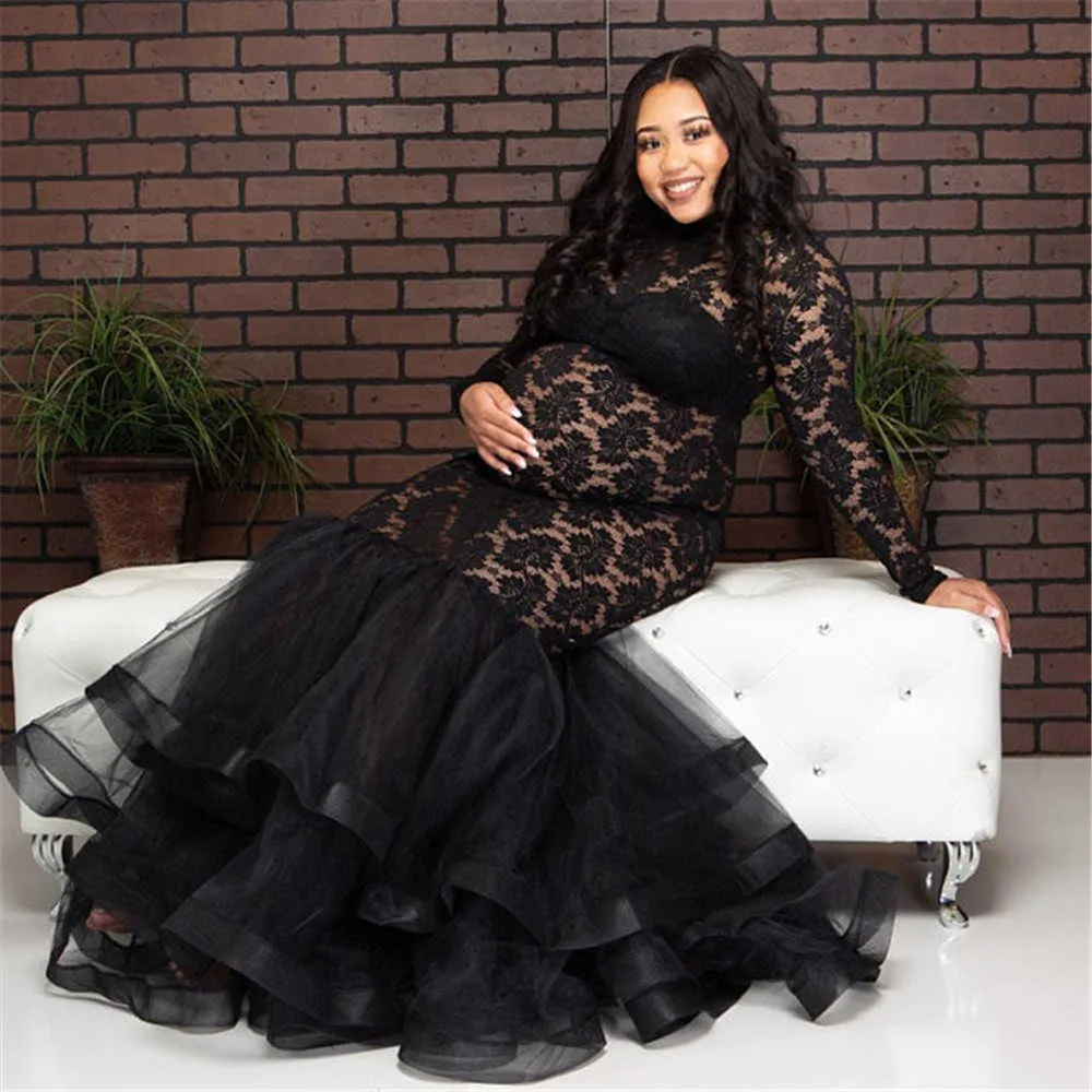 knee length dresses for ladies Black Vintage Lace Boho Dress, Maternity Lace Gown, Dress for Maternity  Session (Free Send Slip Dress ) YW243110 – yewendress