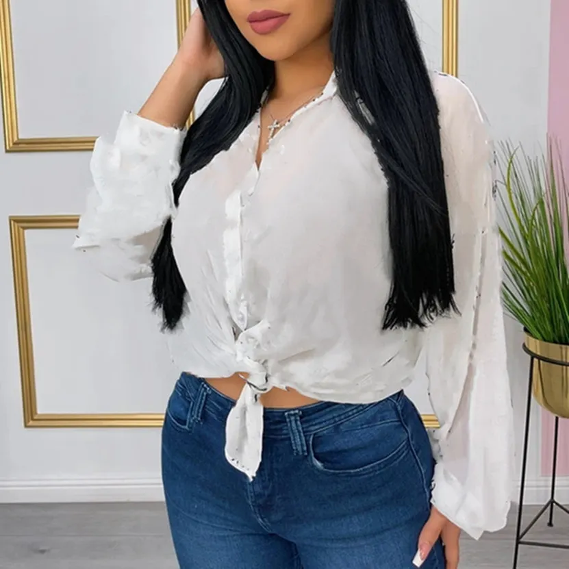 Summer clothes Women shirts plus size S-2X top casual long sleeve sheer shirt women's blouses white tops black T-shirts DHL SHIP 5032