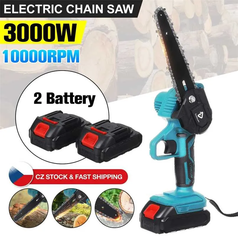 6 tum 3000W Electric Chain Saw Cordless beskärning Chainsaw Garden Tree Logging Woodworking Power Tool för Makiita 18V Batteri 211029