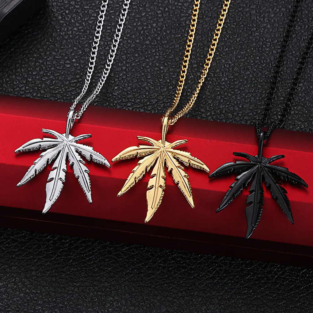 Pendant Necklaces 1Pcs Fashion Maple Leaf Titanium Steel Hemp Glittery Charm Chain Gift Hip Hop Jewelry Accessories