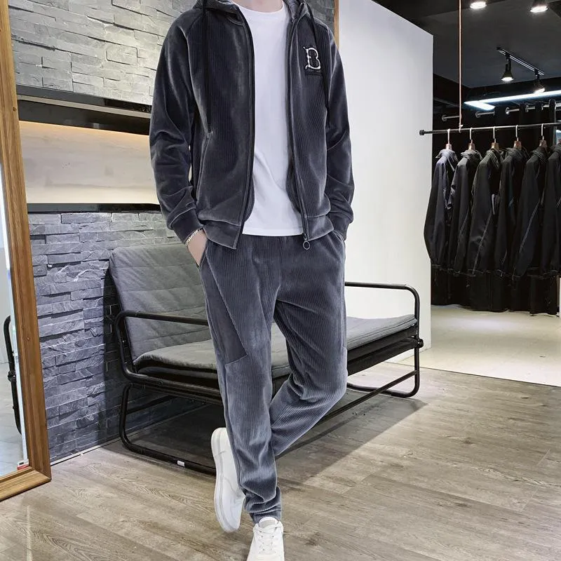 Herre Tracuits Sportsdragt Efterår og Vinter Guld Veet Sportswear Casual Langærmet Hættetrøje_voghion.com