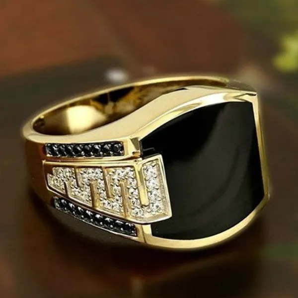 2021 Retro men ring Black Zircon Ringrings for women punk Hip Hop Fashion Silver Jewelry