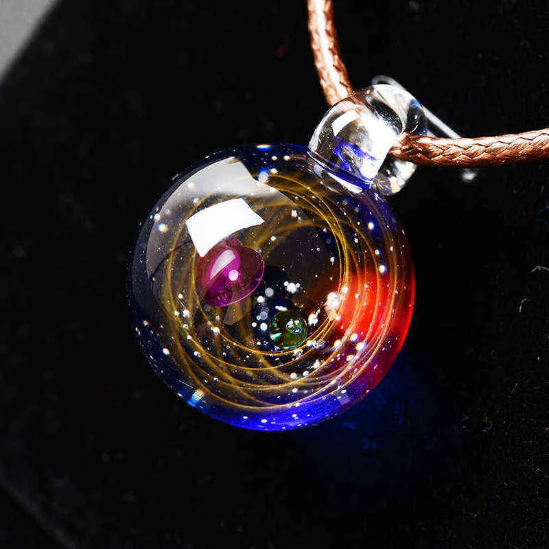 BOEYCJR Universe Glass Bead Planets Pendant Necklace Galaxy Rope Chain Solar System Design Necklace for Women 211123