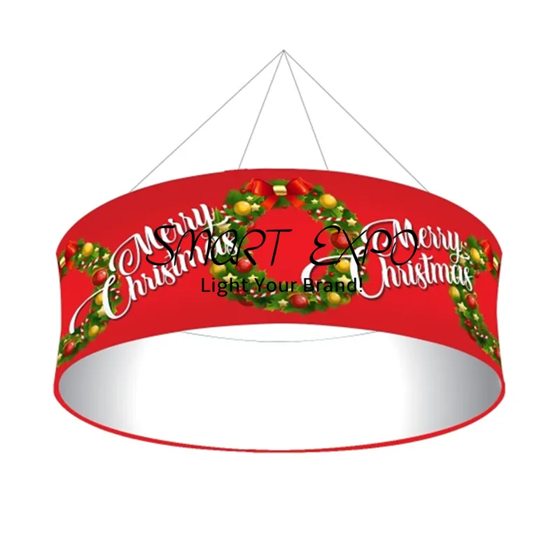 Hanging Ceiling Round Sign for Exhibition Show Advertising Display with Strong Aluminum Frame Tension Fabric Printing Portable Bag (Dia20ft*H4ft)