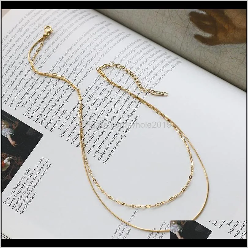 double-layer chain stacked snake bone chain starlight titanium steel gold-plated color-retaining women`s necklace