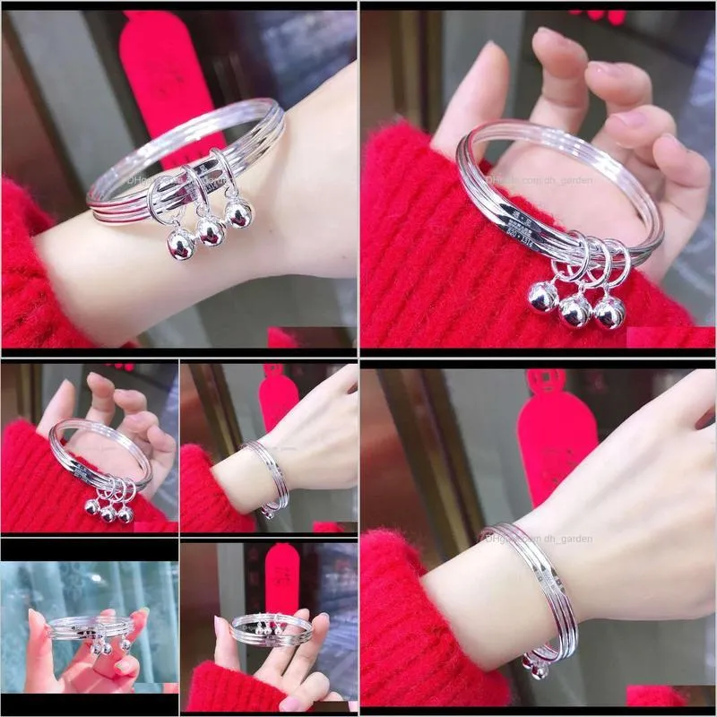 tanabata valentine`s day gift silver plated 999 fashion smooth sansheng iii closed bracelet girl with bell