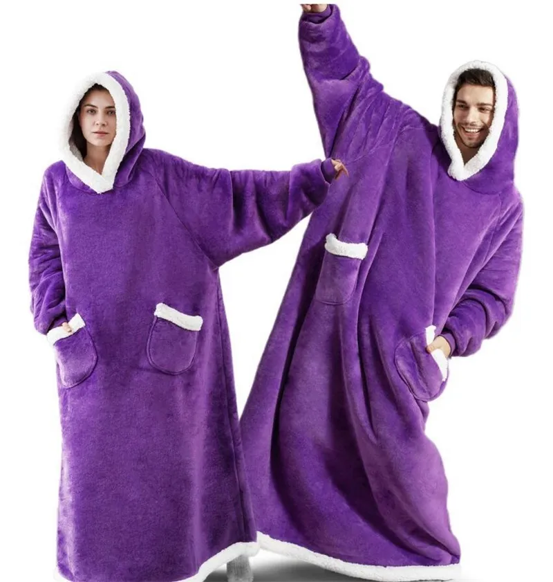 Coperta Di Flanella Super Lunga Con Maniche Da Notte Con Cappuccio