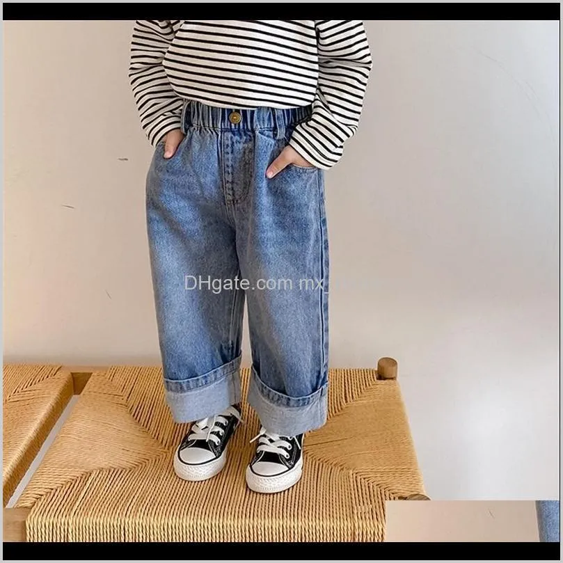 Baby kläder baby, barn moderskap droppe leverans 2021 höst pojkar tjejer lösa raka jeans 1-7 år barn mode bred ben hem denim