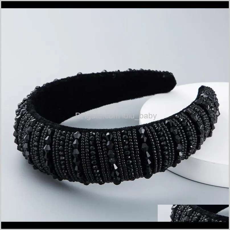 straight za hair band women`s high-end simple wide-brimmed handmade beaded sponge with black crystal headband