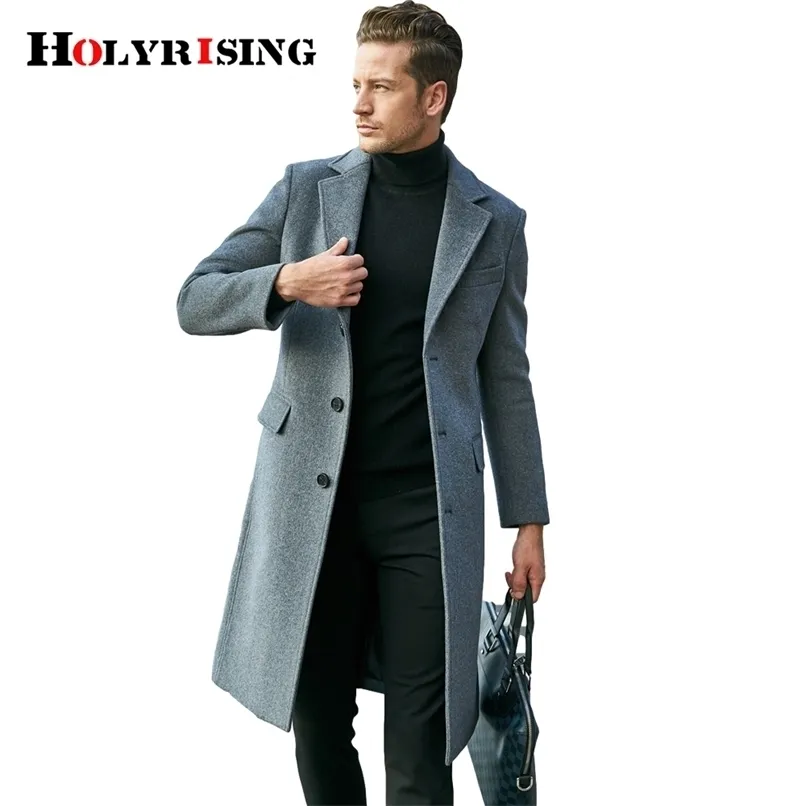 over the knee long men's fashion slim wool coat luxury business gentleman Pea Coat Male Trench Coat Overcoat 19454 211119