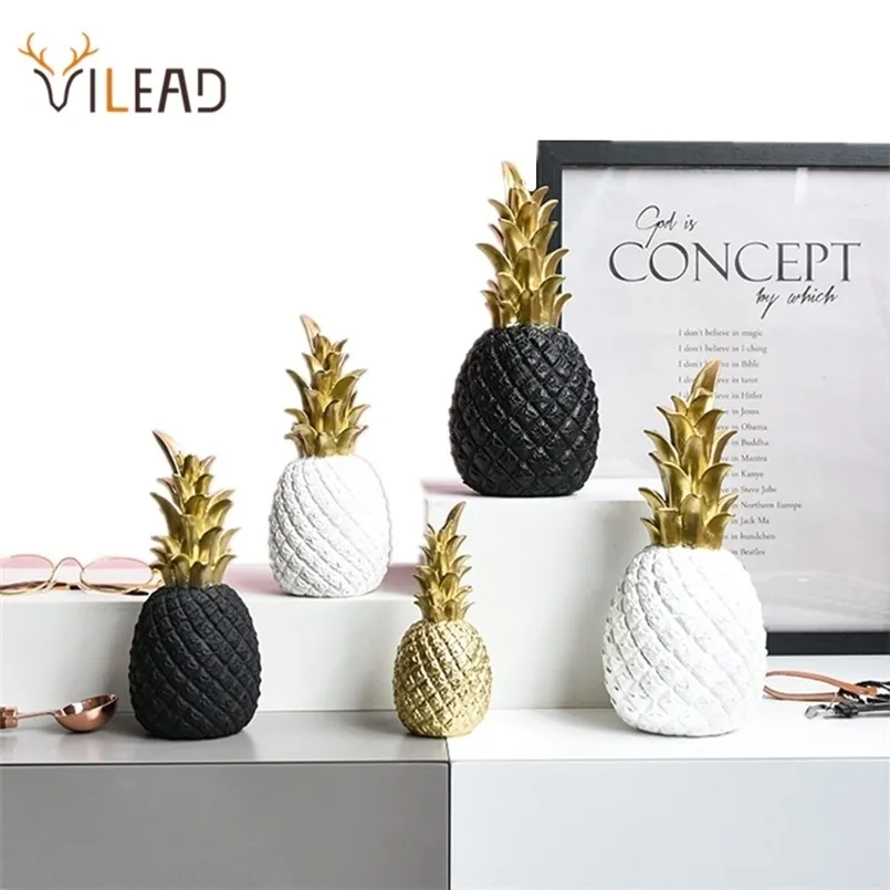 VILEAD 3 Taille Résine Ananas Miniatures Figurines Or Noir Blanc Fruit Modèle Artisanat pour la décoration de la maison 210924