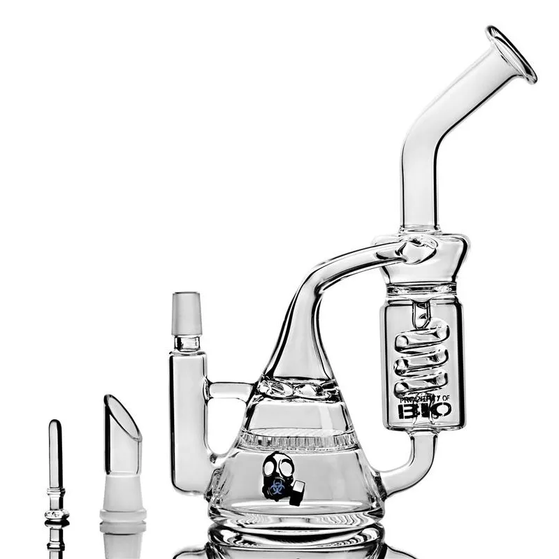 Unique BIO Beaker Bong Handmade Hookahs Thickness Base Vapor Water Pipe Fliter Perc Hookah Sprial Recycler Dab Rig Glass Bongs