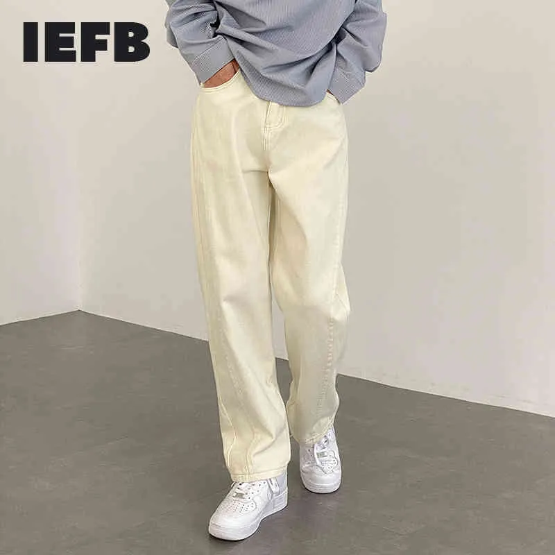 IEFB Hübsche blaue Jeans für Herren, gerade, weiß, lässig, Denim, knöchellang, lockere koreanische trendige gerade Hose 9Y6969 210524