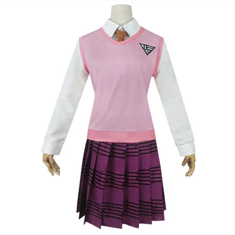 Danganronpa v3 kaede akamatsu cosplay kostymer kvinnor klänningar anime skjorta väst kjol strumpor flicka jk school uniform y0913