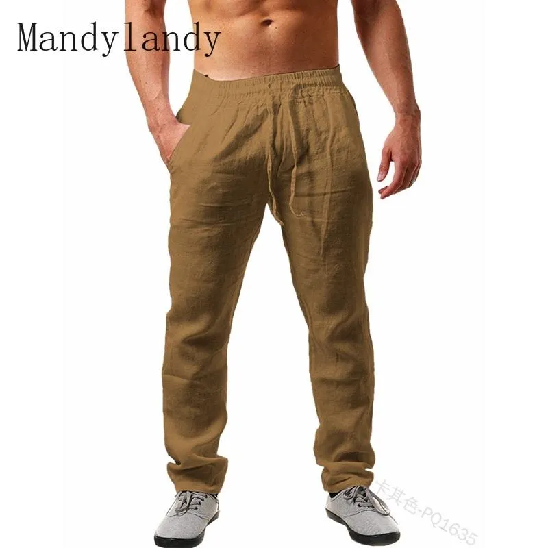 Mandylandy Trousers Spring Autumn Fashion High Waist Pocket Straight-Leg Pants Men's Casual Solid Color Tied Loose