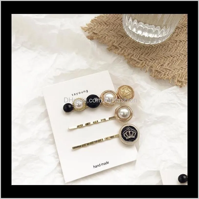 hot korea chic alloy metal hair clips pearls hairpins geometric flower barrett women hair accessories gold color hairgrip ps2442