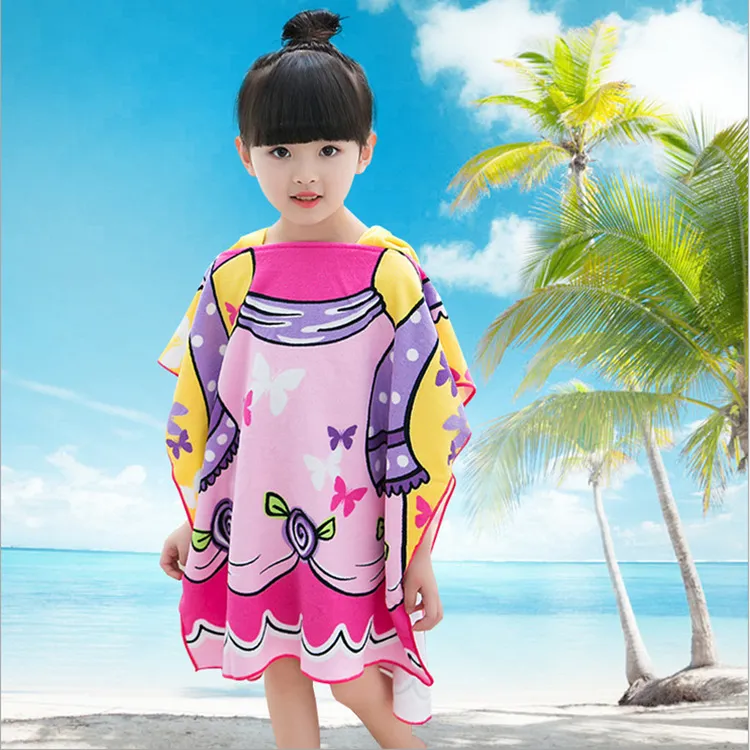 Microfibre enfants portables serviettes de bain peignoir capes à capuche serviette de plage absorbant dessins animés imprimé requin sirène Surf piscine Poncho Cape TR0037