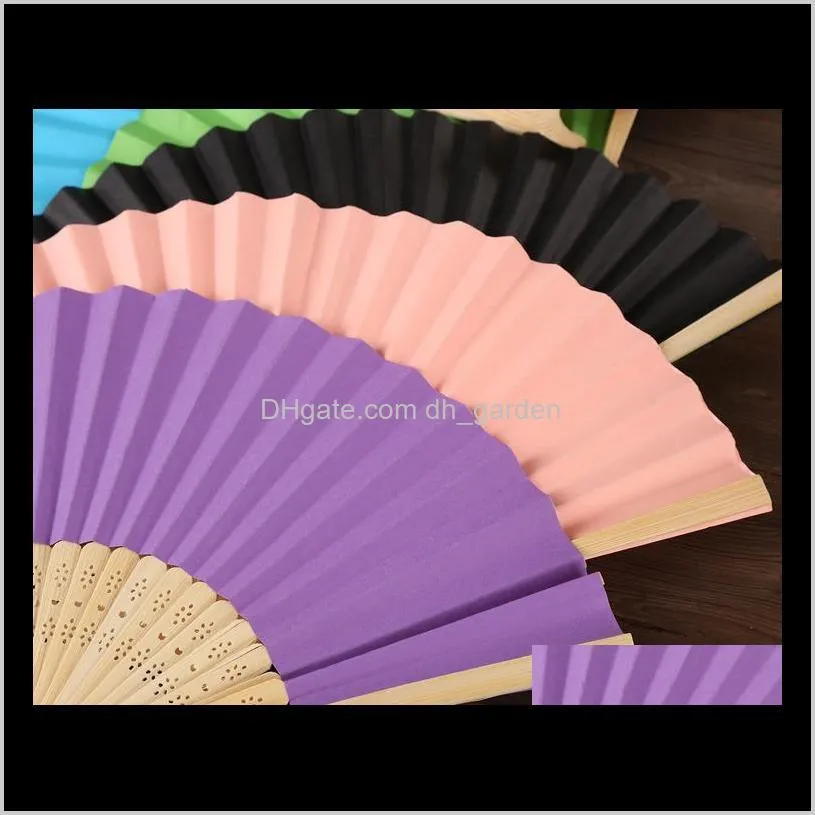 19 colors folding paper bamboo hand fans outdoor wedding favors party event decorations best christmas gift sn1317