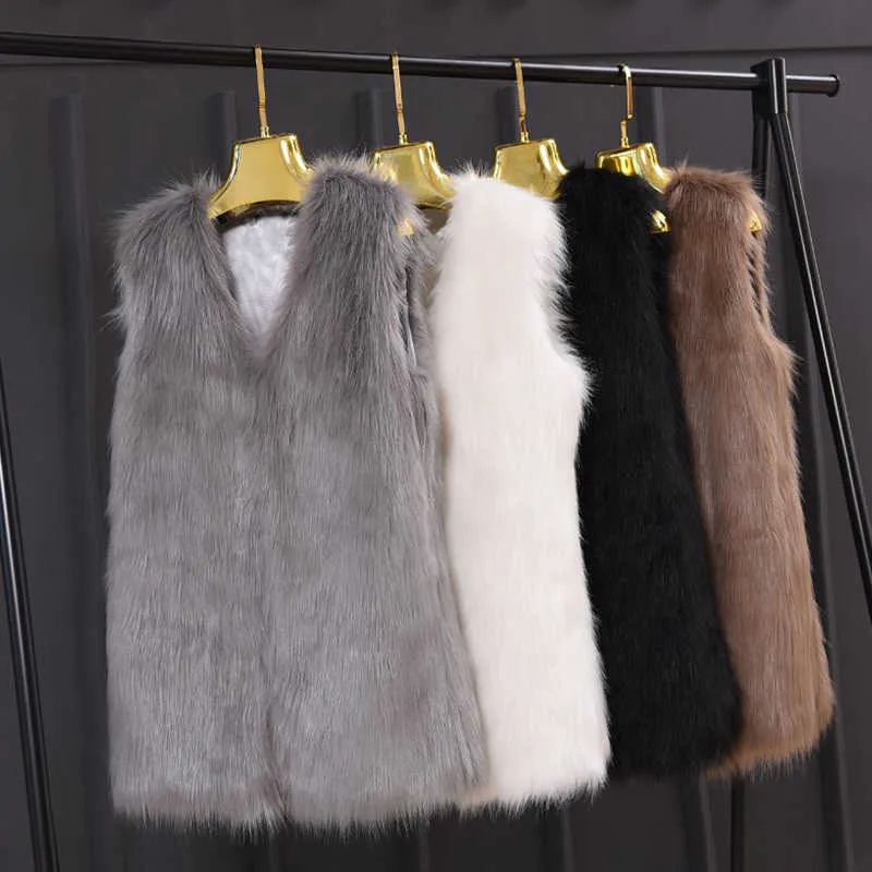 Naiveroo Plus Size 3XL Winter Bez Rękawów Slim Kamizelka Kurtki Płaszcz Fashion Faux Fur Kobiety Panie Odzieżowiec Kamizelka Czarny Szary Y0829