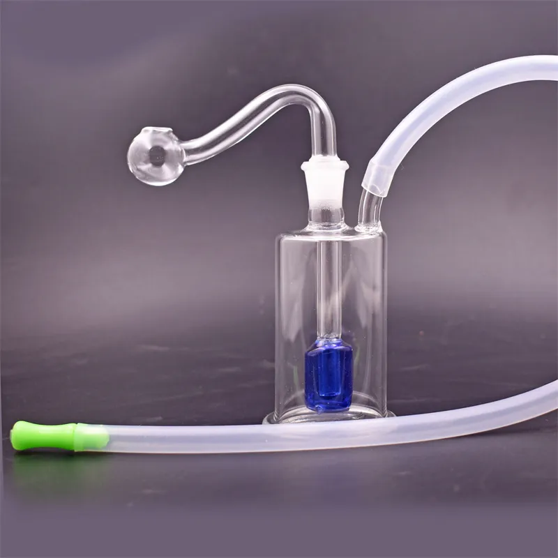 Pipa de fumar de vidrio portátil Bong mini 10 mm Quemador de aceite femenino Cachimba Grueso Pyrex Embriagador Reciclador de viaje Bongs Plataformas de aceite con recipiente de aceite y manguera