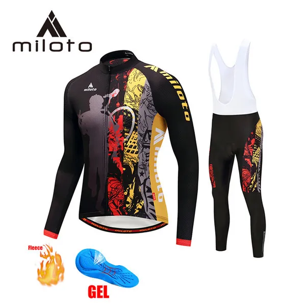 2024 Miloto Arty Bikers Team Winter Wielertrui Set Fietskleding Ademende Mannen Thermische Fleece Lange Mouw Fiets Bib broek B2