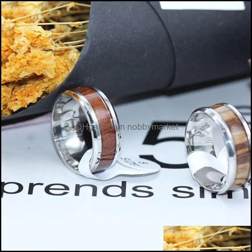 Stainless steel Men`s Wood Rings high quality Men s wooden Titanium steel Ring For women Fashion Jewelry in Bulk