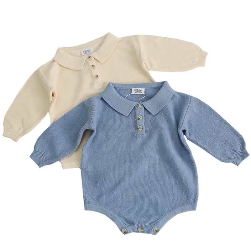0-3Y né filles tricoté barboteuse vêtements coton Triangle barboteuses à volants infantile bébé garçons combinaison salopette 210417