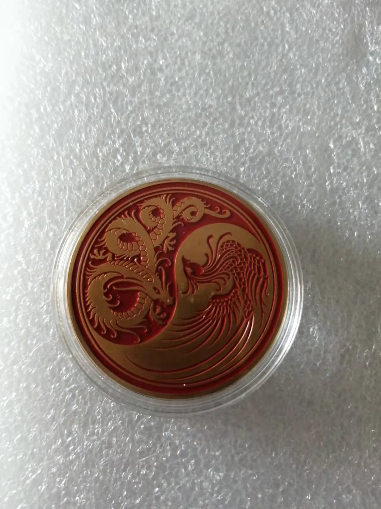 神秘的な中華風ギフト陰陽ドラゴンフェニックス立体リリーフシルバーブラック記念メダル太極拳コイン