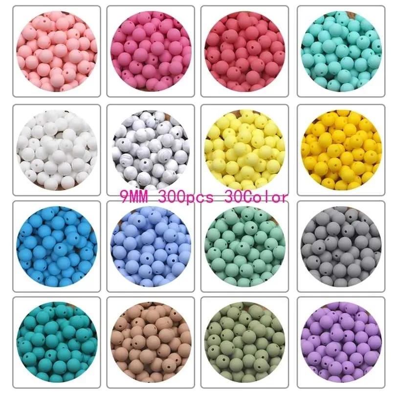 KOVICT 9mm 300 stks Siliconen Ronde Kralen Voor Fopspenen Clip Balls String Tandjes Toys Chew Ketting DIY-accessoires 211106