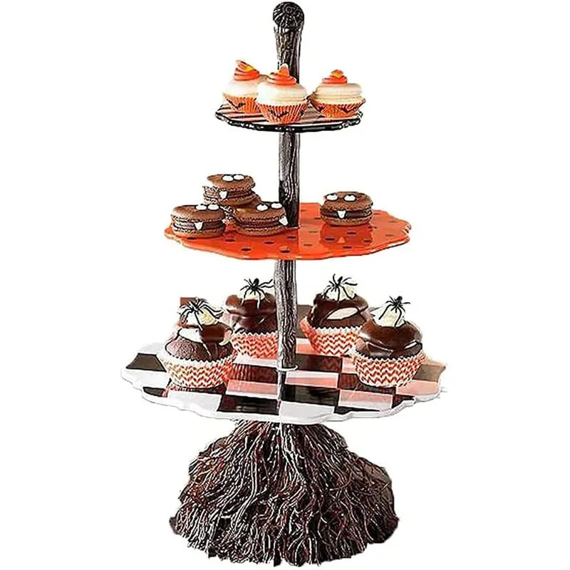 다른 축제 파티 용품 할로윈 호박 케이크 스탠드 스낵 그릇 빗자루 장식 수지 공예품