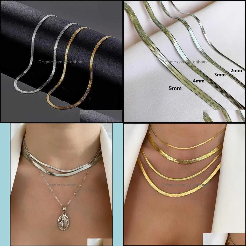 Hot Fashion Unisex Snake Chain Women Necklace Choker Stainless Steel Herringbone Gold Color for Jewelry