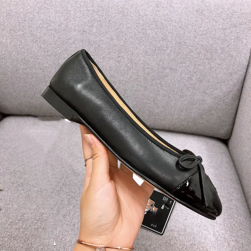 2021Women`s shoes lulu af1 flat bottom multifunctional shallow mouth temperament ballet bow small fragrance autumn round head High grade leather sole box size 34-42