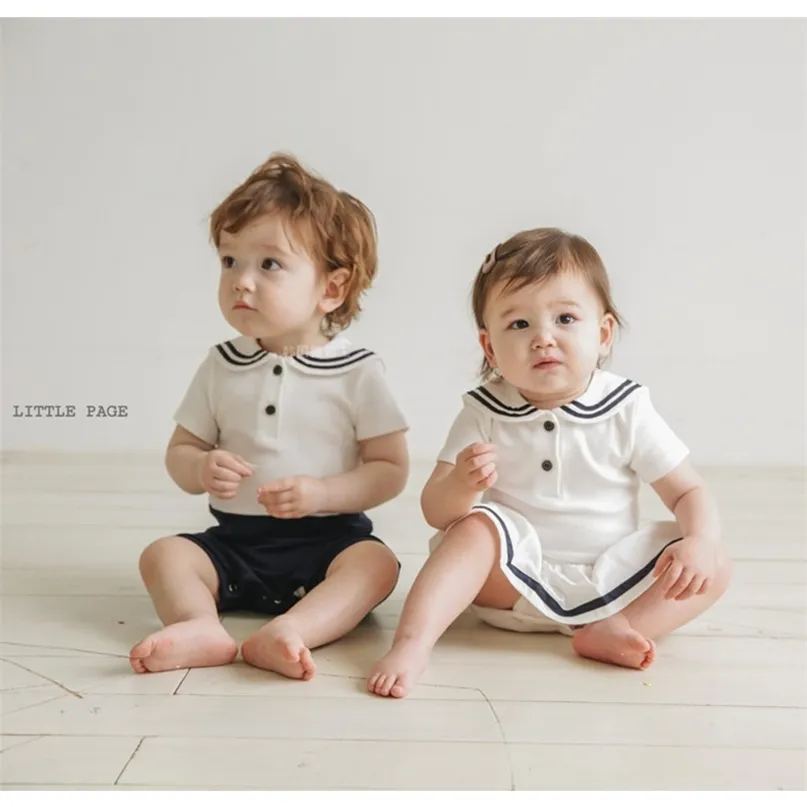 Sommar familj matchande kläder bror syster outfits spanska baby flicka klänning toddler boys romper övergripande barn kläder 210826