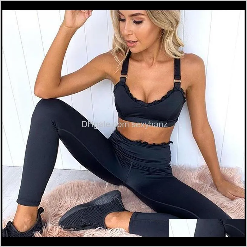 high street black pink 2 piece set tracksuit women ruched crop top and pants matching set for fitness female workout outfits