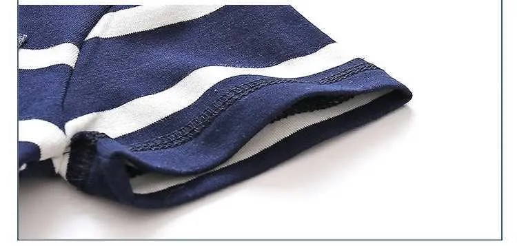  Baby Children Clothing Casual Cotton Short Sleeve Turn-Down Collar Blue White Stripe Print Pocket Kids Teenage Boy T Shirt (5)